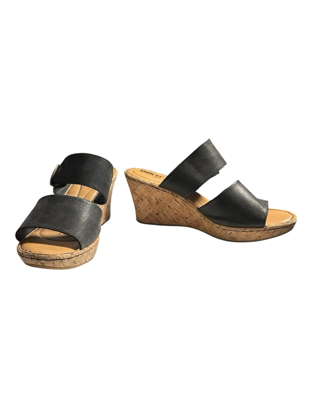 Børn Black Leather Wedge Sandals Size 10 Opanka Handcrafted Comfort Shoes